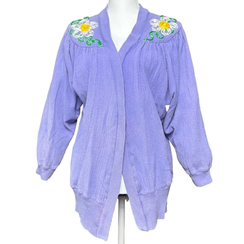 Vintage Floral Applique Cardigan Purple Cottagecore USA‎ Peter Popovitch M
